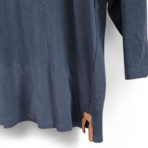 Ralph Lauren Womens 1XL Navy Blue V-Neck Long Sleeve Top Brown Micro Suede Trim - Picture 2 of 7